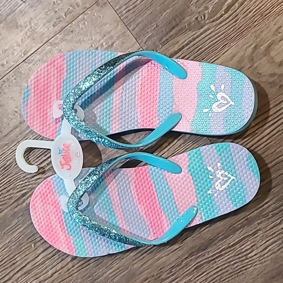 Justice Glitter & Stripes Flip Flops Size 2/3 - Picture 1 of 3